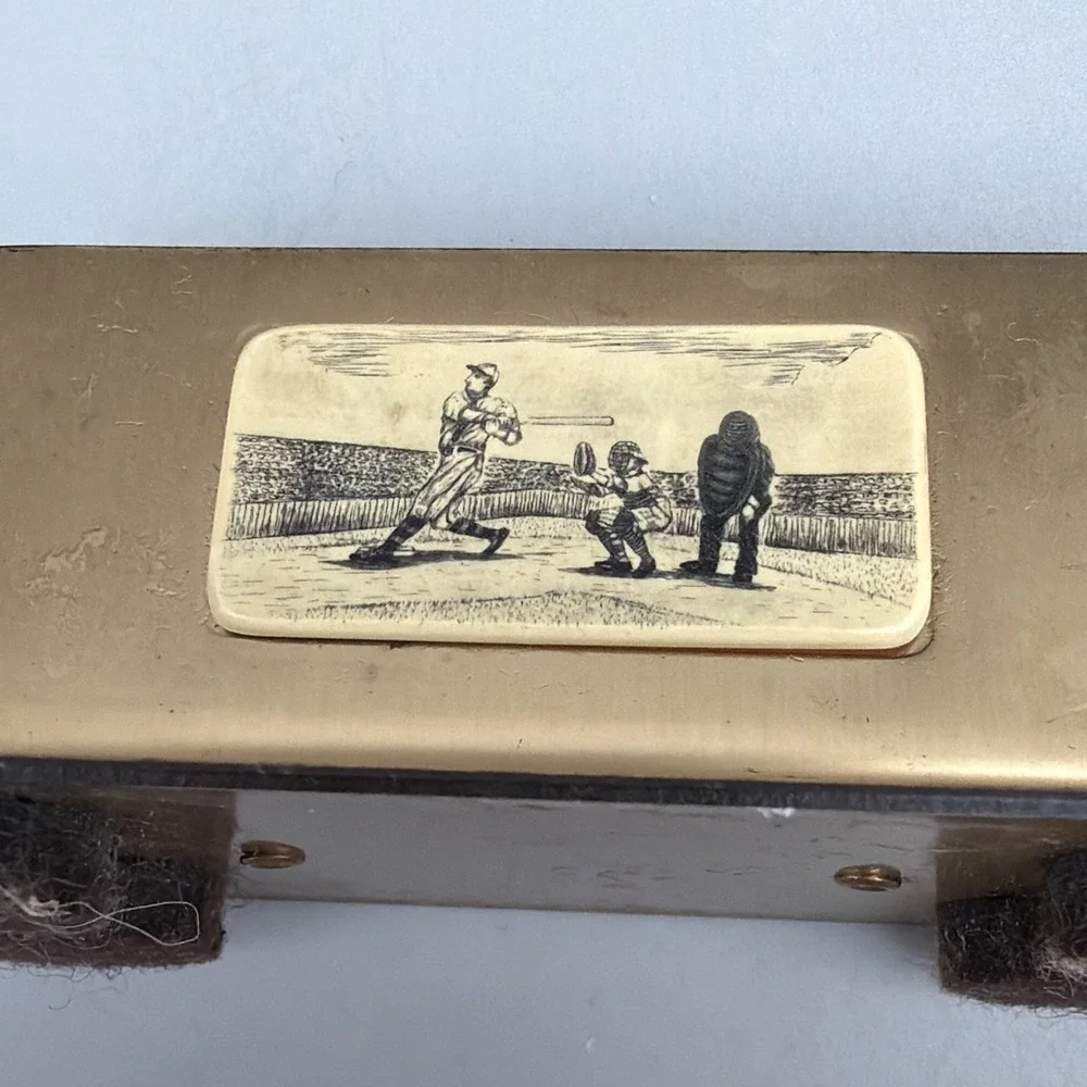 Vintage Barlow Brass Baseball Card Letter Holder Desk Organizer Made In USA